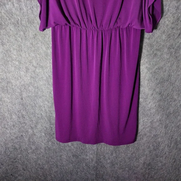 Coldwater Creek Dress Women 10 Purple Flutter Sleeve Keyhole Slinky Stretch - Picture 3 of 9